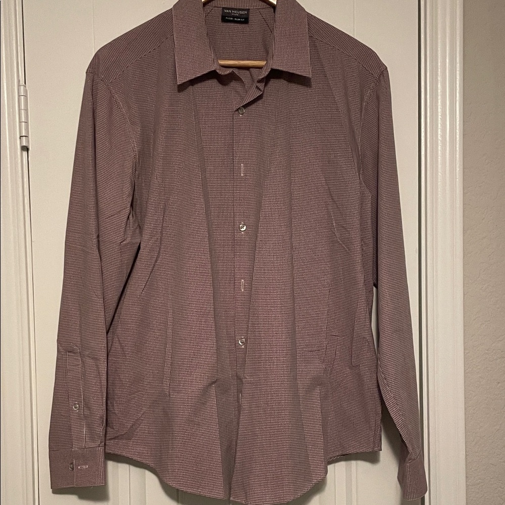 Van Heusen Men's Long Sleeve Dress Shirt in Dusty Rose Houndstooth size 16-16.5